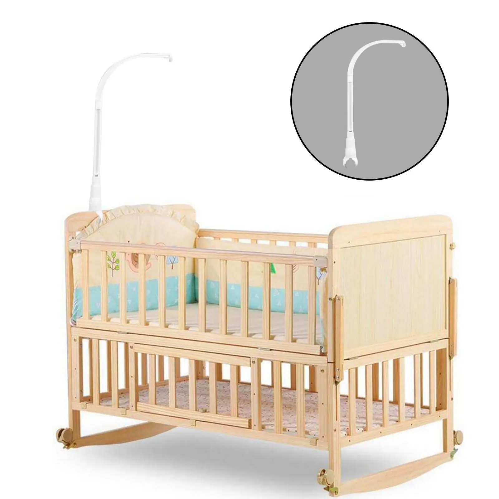 Crib Mobile Bed Holder ing Bed Bell Bracket Nursery Crib Cot Rotating Stent Set Decoration Music Box White