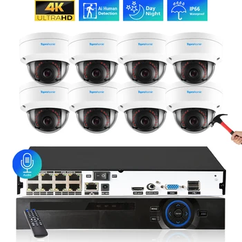 Kit NVR 8CH 4K Sistema di telecamere di sicurezza CCTV H.265 con audio da 8 MP Telecamere IP POE a cupola antivandalo da 5 MP Set di videosorveglianza