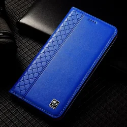 Luxury Cowhide Leather Flip Wallet Case with Grid Pattern and Magnetic Closure for iPhone 17 Air (Blue)