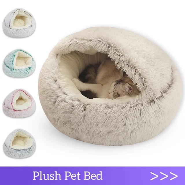 Cat Dog  Bed Pet Mattress Sleeping Warm Soft Plush Pet Bed with Cover Round  Nest Cave for Small Dogs kitten 2