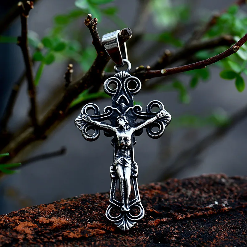 Pendentif Ancien Argenté - Breloque Art Nouveau Motif Religieux Jésus Christ