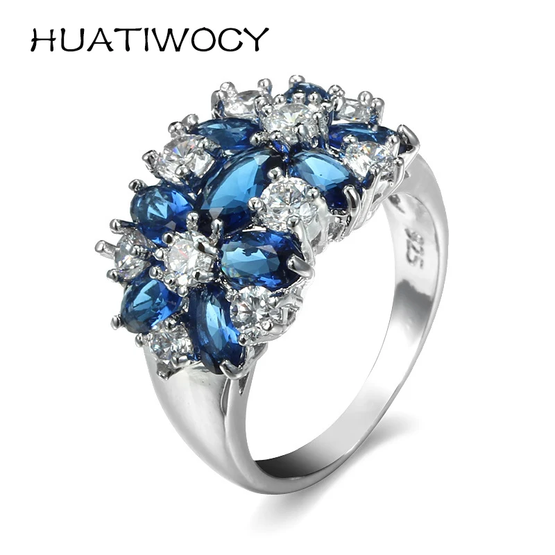 

HUATIWOCY Fashion Zircon Finger Rings 925 Silver Jewelry Accessories for Women Wedding Engagement Party Promise Gift Wholesale