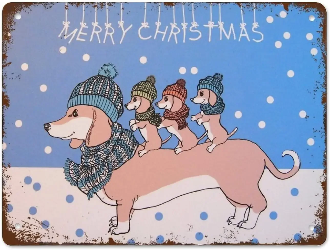 

Поздравительная открытка Рождество Такса Ретро металлический жестяной знак винтажный алюминиевый знак для дома кофе Настенный декор 12x16 дюймов