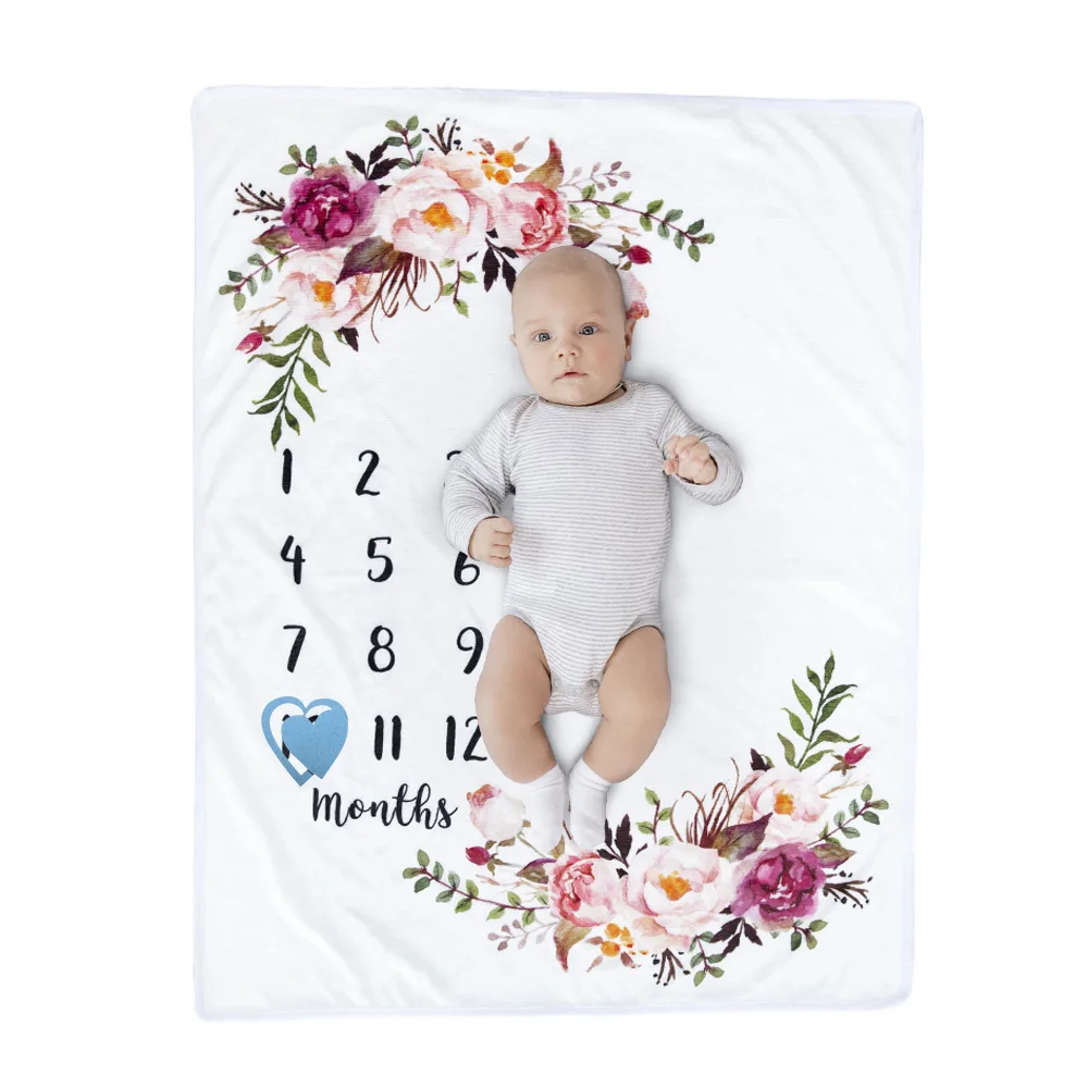 Kid Record Growth Milestone Flannel Blanket Newborn Animal Pattern Photography Props Photo Creative Background Cloth Infant