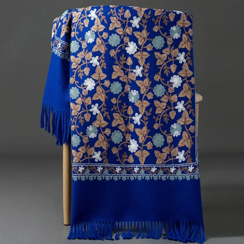 Embroidered ginkgo leaves-sapphire blue