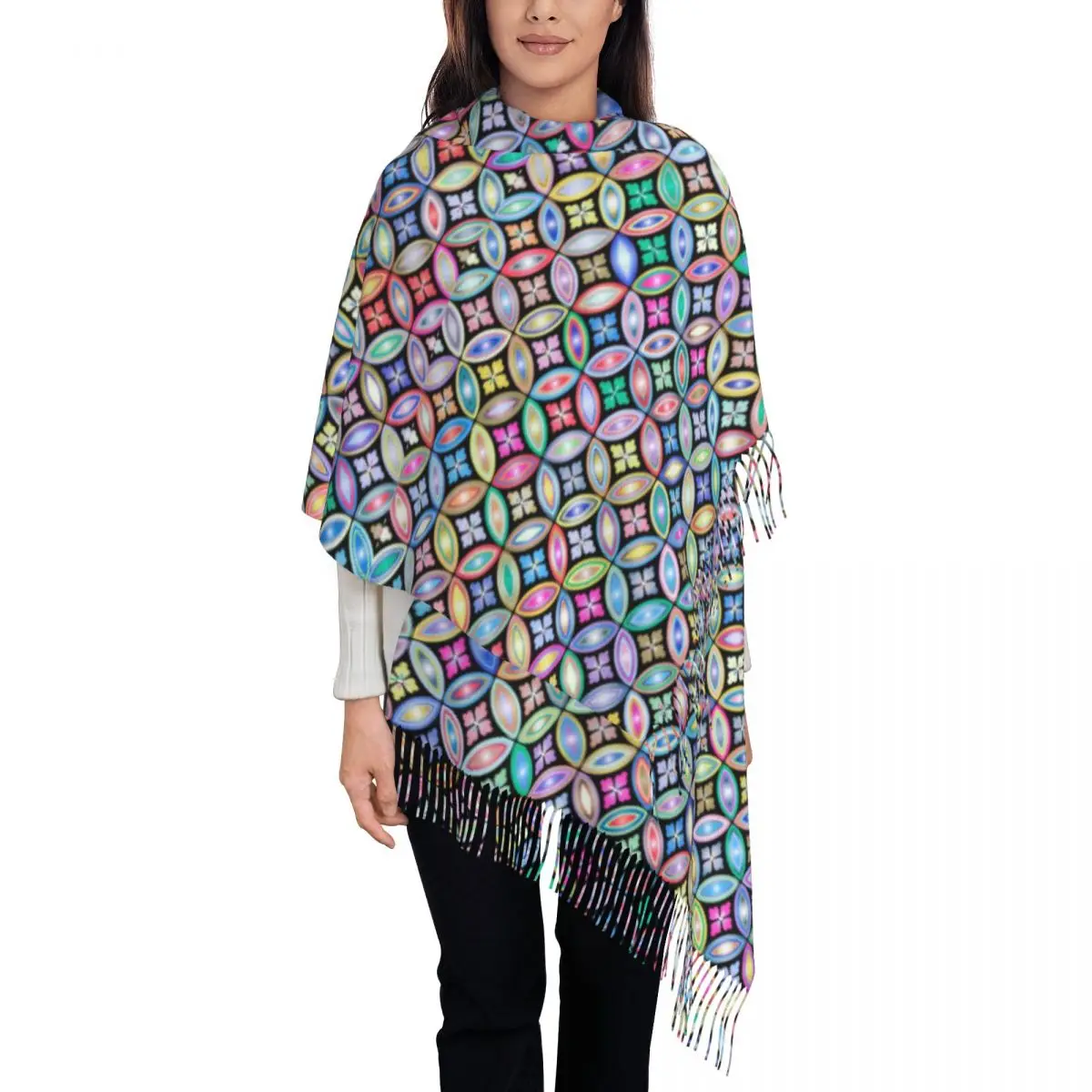 

Outdoor Scarf Winter Elegant Circles Shawl Wraps Retro Floral Print Printed Foulard Men Women Casual Head Scarves
