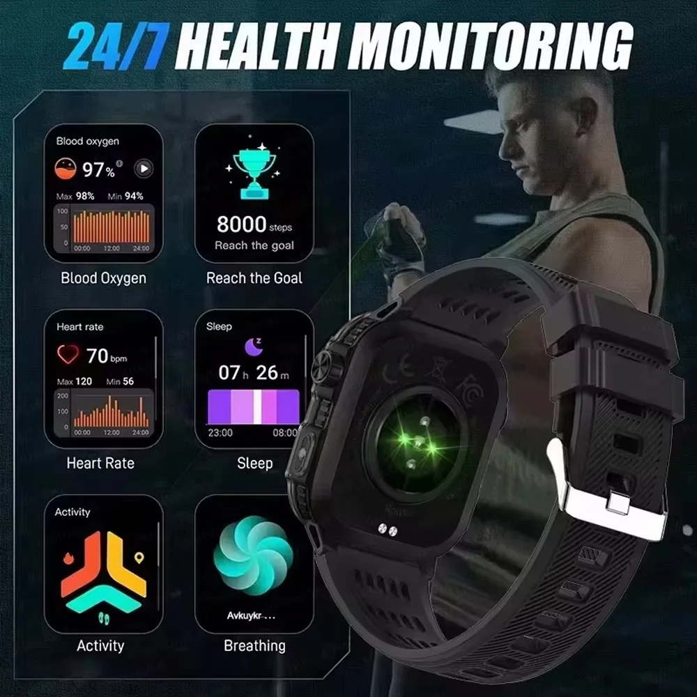 2026 New Smart Watch Mens Outdoor Sports Fitness Tracker Health Monitor 2.01 Inch Support Flashlight Bluetooth Call Smart Watch 5
