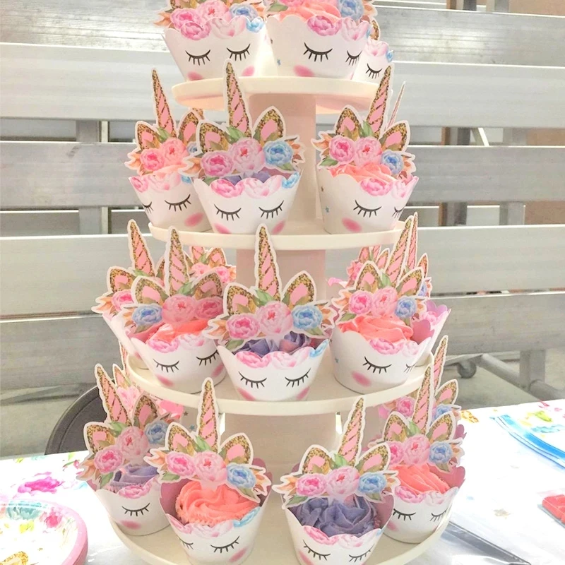 Unicorn Birthday Cake Decorations Rainbow Unicorn Cupcake Wrappers Cake Topper For Kids birthday Wedding Decor Baby Shower Favor