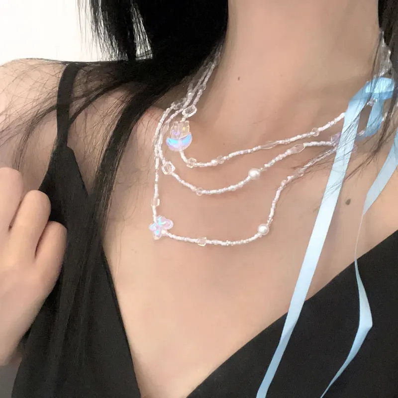 Boho Style Crystal Beaded Bow Women's Necklace Fashion Luxury Daily Casual Club Party Necklace For Women Jewelry Accessories