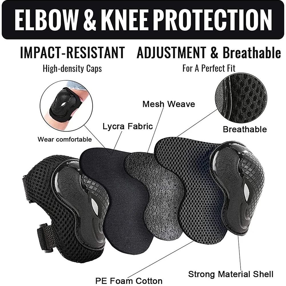6pc Adrenalin Skate/Sport Knee/Elbow/Wrist Protection Guard Adult/Teen XL  BLK