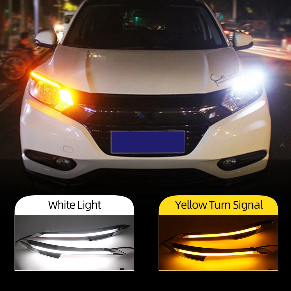 Set LED Daytime Running Light Yellow Turn Signal Relay Car Headlight  Eyebrow Decoration For Honda HRV HR-V 2015 2016 2017 2018