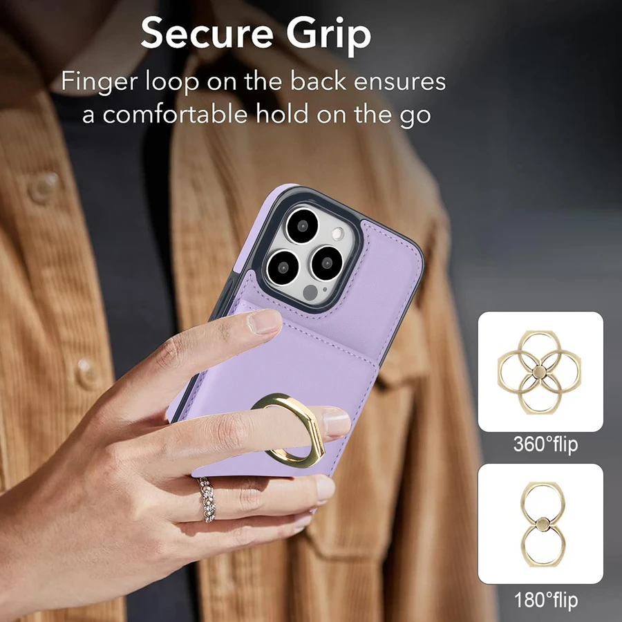 RFID Blocking Leather Wallet Case with Card Slot and 360° Magnetic Kickstand