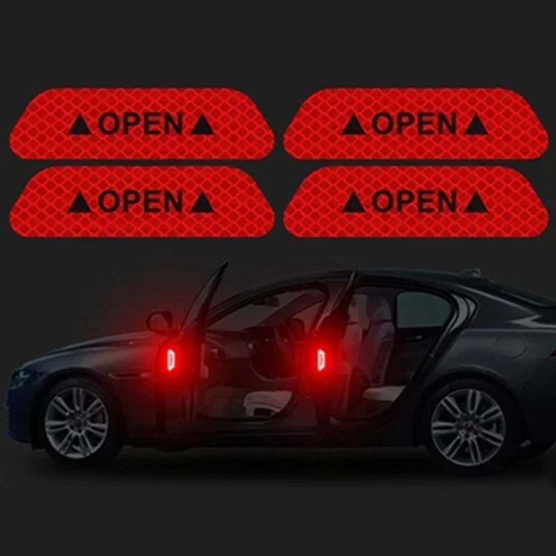 Car Door Stickers reflective car sticker car reflector sticker reflective stickers reflective tape reflective sticker car vinyl sticker car door stickers reflective strip reflective strips 4PCS/set Universal Safety Warning Mark OPEN High Reflective Tape Auto Driving Safety Reflective Strips