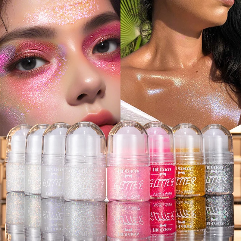 8-farbiger Rolling Ball Glitter Gel Bühnen-Make-up Pailletten Schimmerpuder Körper Gesicht Aufhellender Lidschatten Funkelnder flüssiger Textmarker_voghion.com