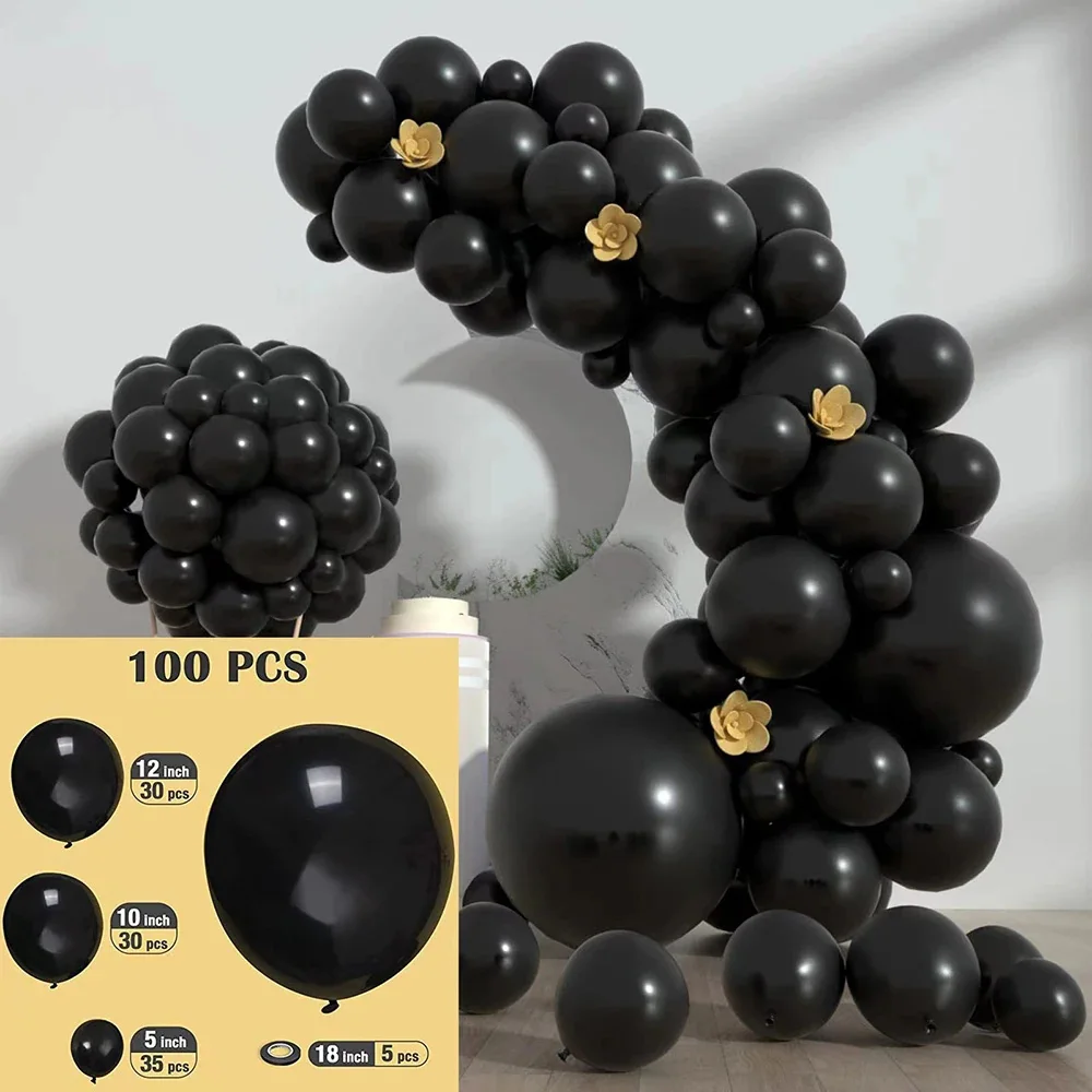 100PCS 검은 풍선 화환 아치 키트 매트 라텍스 Ballon 축제 파티 생일 베이비 샤워 졸업 헬륨 글로브 장식