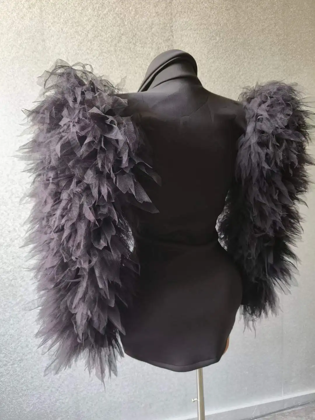 Black Puffy Women Blazer Design Long Sleeve Zipper Night Bar Nightclub Party Birthday Queen Costume Stretch Drag Outfit