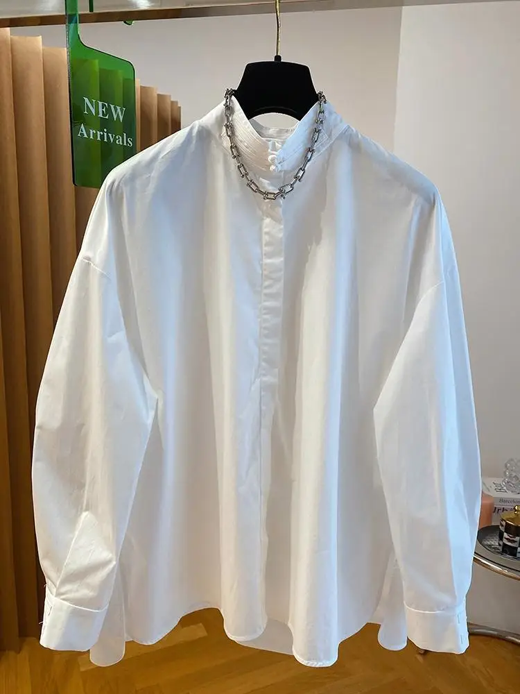 

Новинка весны 2024, китайская рубашка SuperAen на пуговицах с воротником-стойкой, женская Свободная Повседневная хлопковая рубашка