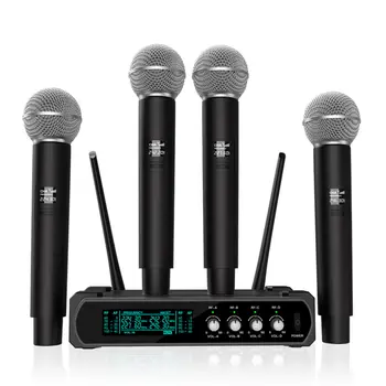VHF Wireless 4 Channel with 4 Handheld Metal Dynamic Microphones Mic System