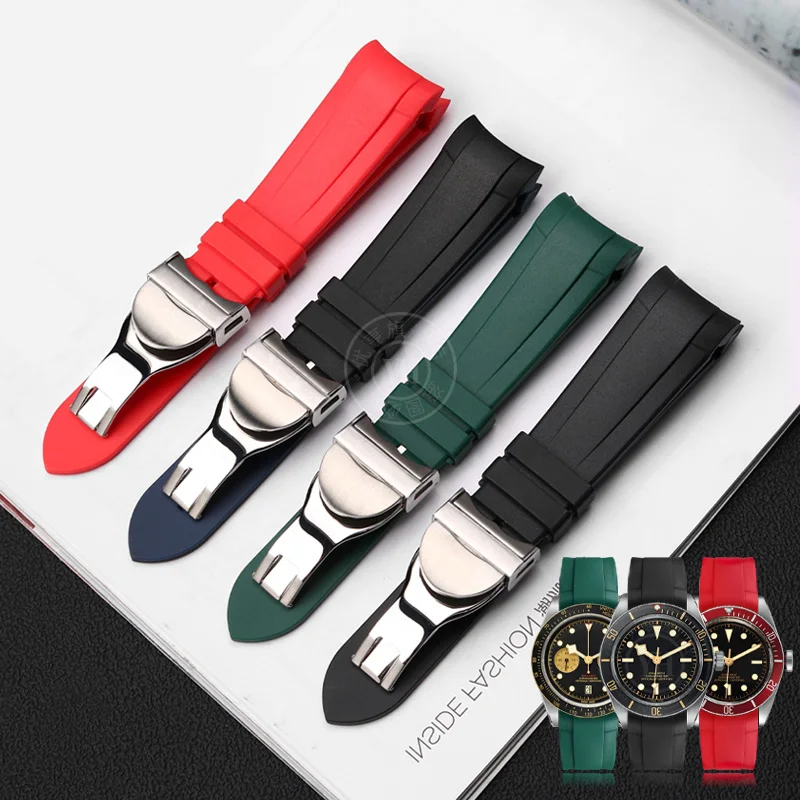 Arc Interface Natural Rubber Silicone 22mm Sports Watchband - Blue, Green, Black