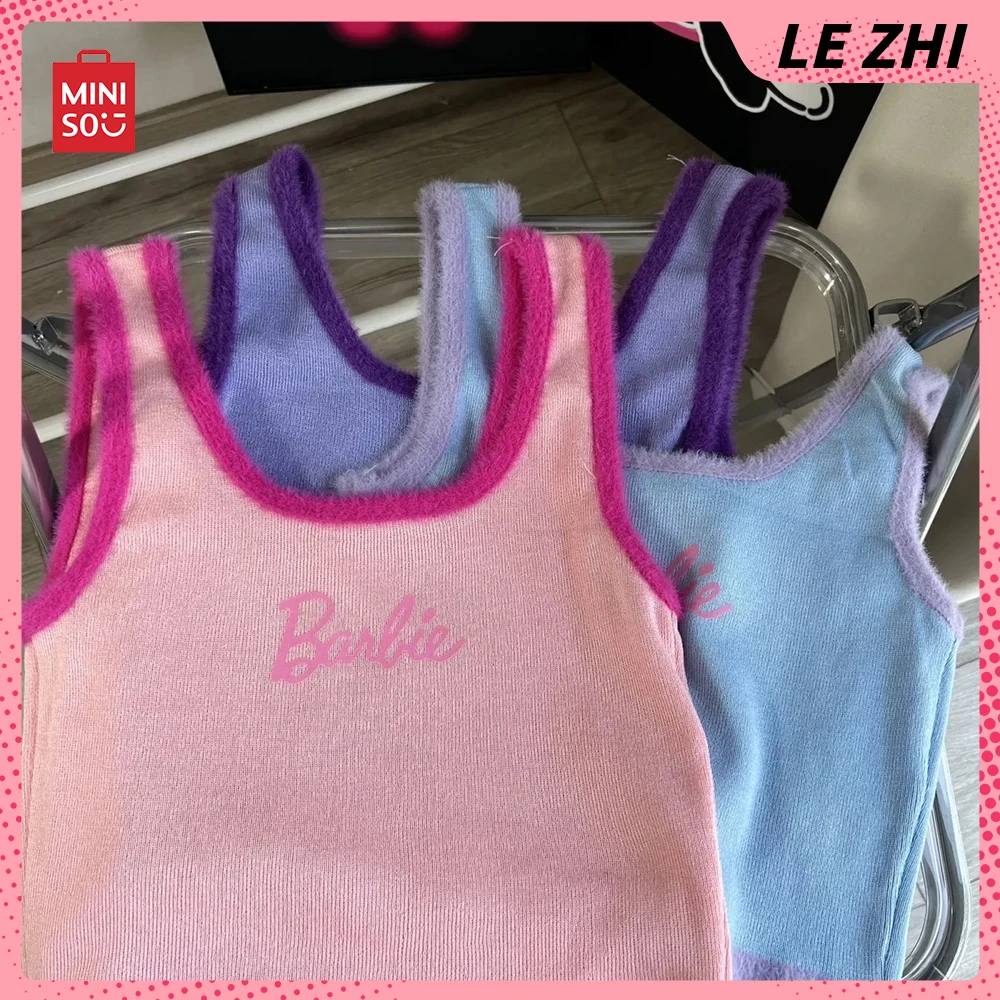 

Originality Barbie Pink Halter Top Fluffy Soft Skin-friendly Summer Colourful Knitting Maiden Heart Tank Top Girls Holiday Gift