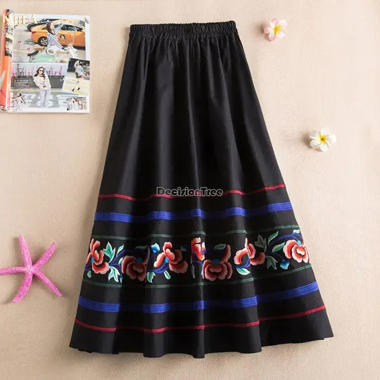 autumn and winter new chinese ethnic style skirt embroidery vintage embroidery women cotton loose elegant style skirt g978