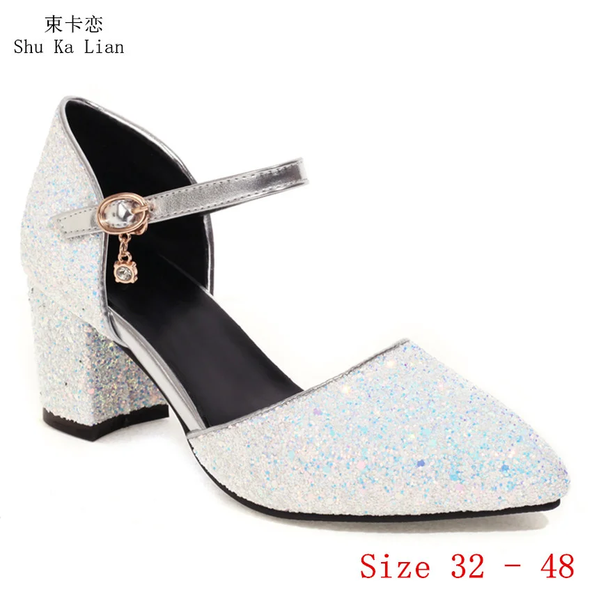 

High Heels Women Shiny Sequins Shoes Gold Silver White Red Pumps Stiletto Woman Party Wedding Shoes Small Plus Size 32 - 48