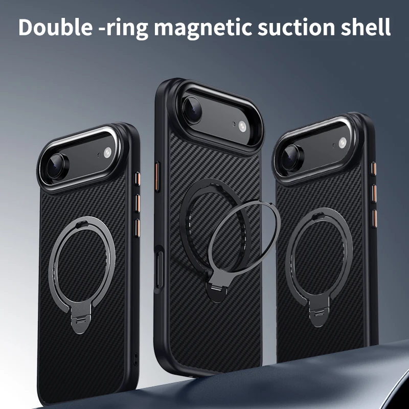 Carbon Fiber Magnetic Phone Case with Rotating Stand and Metal Camera Frame