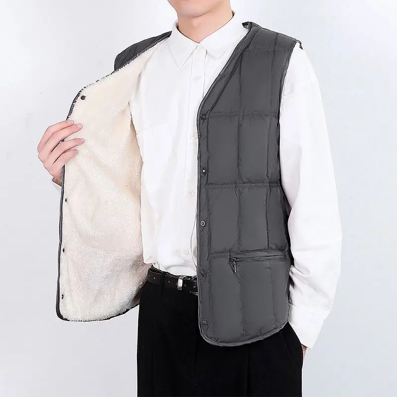 Fashion Men Down Cotton Thicken Fleece Coats Vests Autumn Winter New Streetwear Casual Male Clothes Warm Slim Sleeveless Jackets