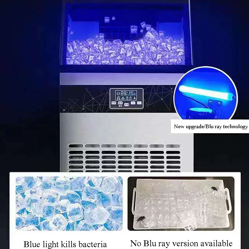 PBOBP Ice Makers,Commercial Ice Maker Machine,100LBS/24H,LCD Panel,Blue Light & Stainless Steel Scoop,Ice Makers