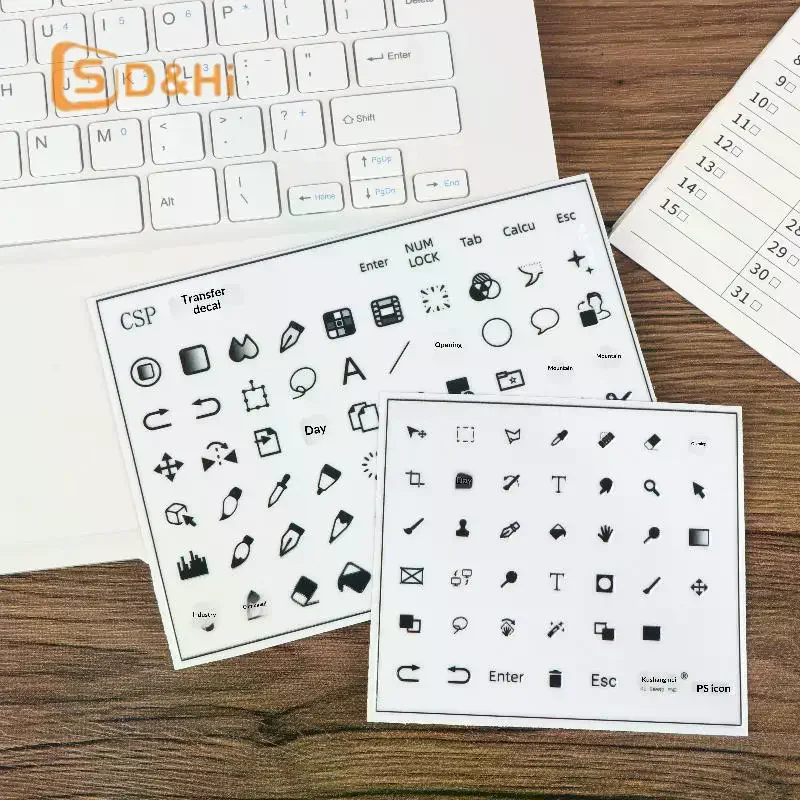 1 시트 CSP/PS 필오프 필름 키보드 스티커에 적합한 전송 스티커 범용 투명 측면 새겨진 스티커