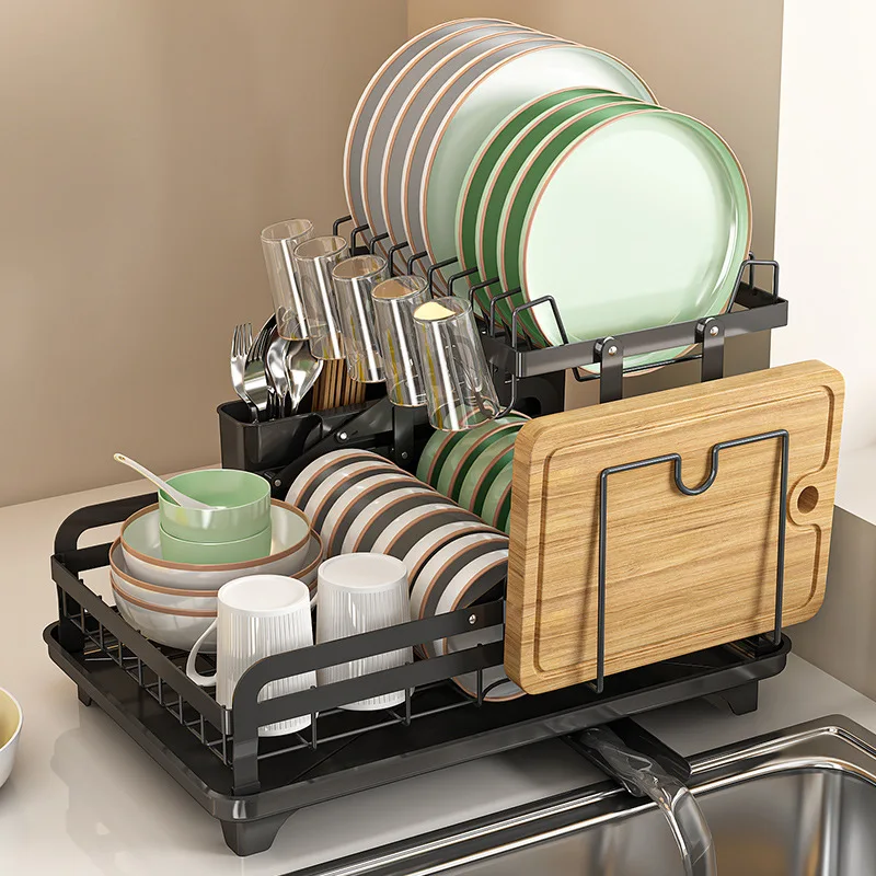 Foldable Kitchen Bowl Rack Dish Drying Rack with Drainboard Dish