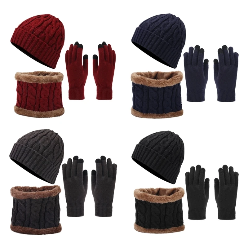 

L93F 3PCS Fashion Teens Christmas Knit Hat Gloves Neck Gaiter Suits Adult Winter Outdoor Warm Hat Students Windproof Supplies