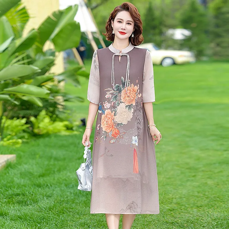 

Женское шифоновое платье-макси с коротким рукавом, свободного покроя