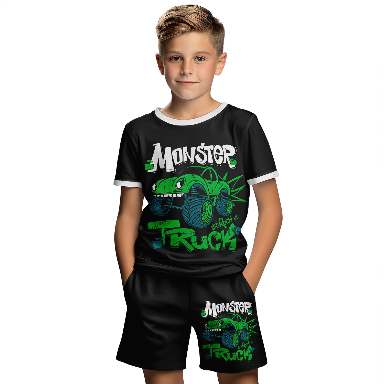 2024 New Car Summer Short Sleeve T-Shirt Suit Shorts Children Toddler Infant Clothing 3D Cartoon Print Fashion Boys Girls