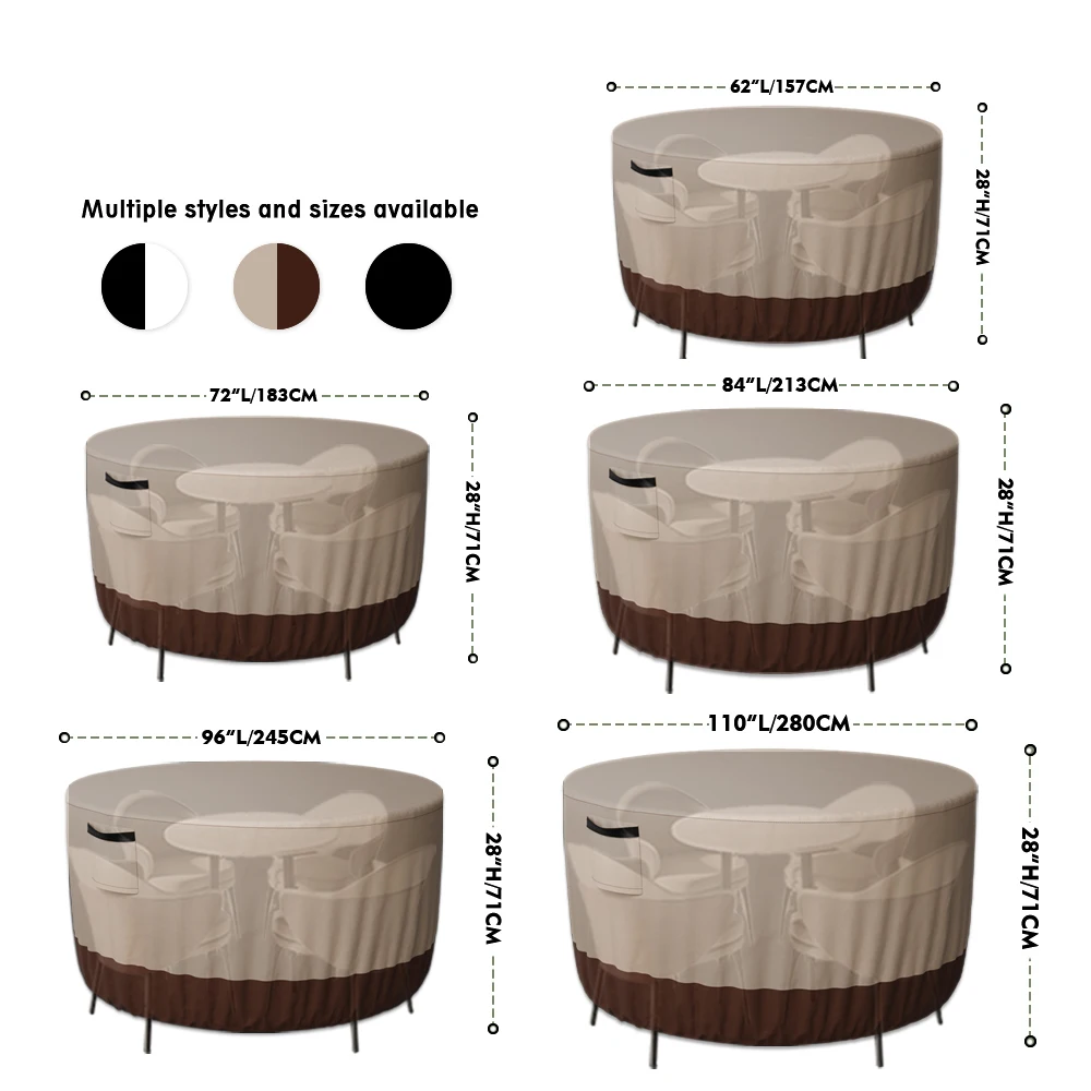 Outdoor Round Table Cover Waterproof Oxford 600D Heavy Garden Furniture Chair Set Dust Covers Protection Patio Large Furniture