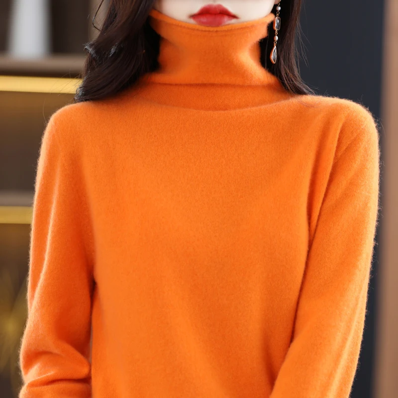 Women's new autumn/winter 100% sweater high-end first-line ready-to-wear knitted pullover loose turtleneck cashmere sweater 4