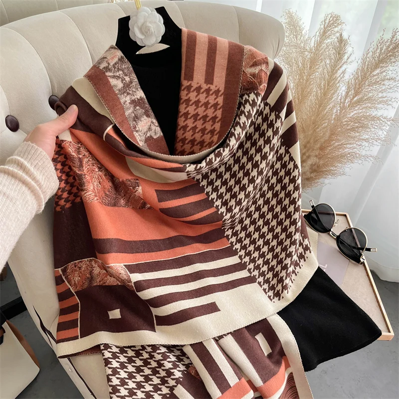 

Luxury Brand Cashmere Scarf for Women Winter Shawl and Wrap Design Caps Warm Thick Blanket Poncho Stoles Pashmina Echarpe Femme