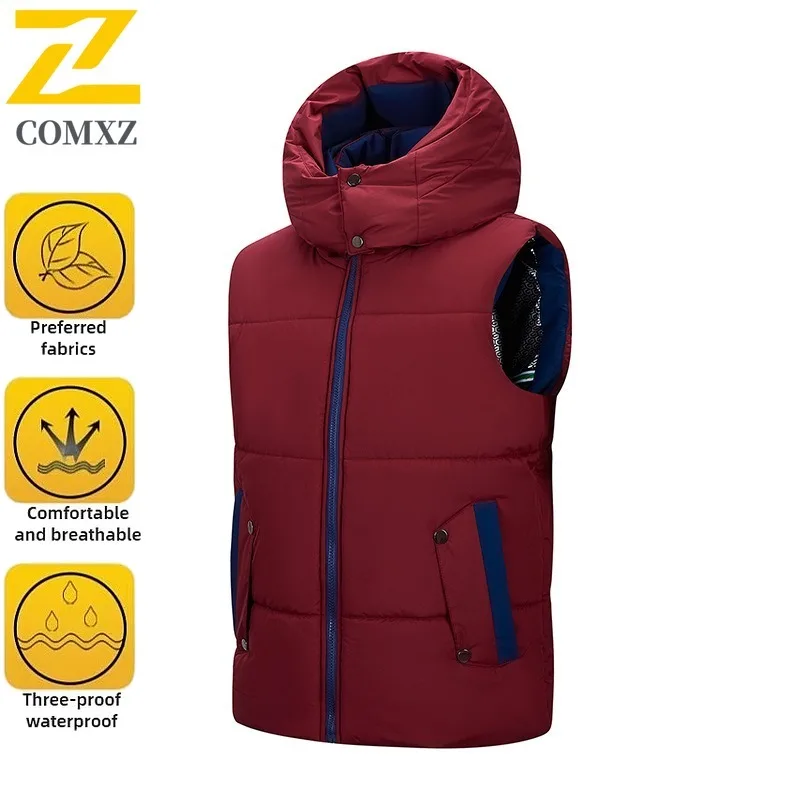 COMXZ Men Graphene Heated Vest Winter Thermal Hooded Sleeveless Jacket Fleece Lined Thicken Sportswear Outdoor Casual Waistcoat