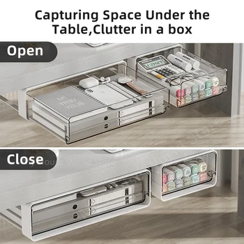 Selbstklebende Schublade für Unter-Tisch-Aufbewahrung - Versteckter Schubladentyp Lagerschrank für Büro, Schreibtisch, Kosmetik und Schreibwaren