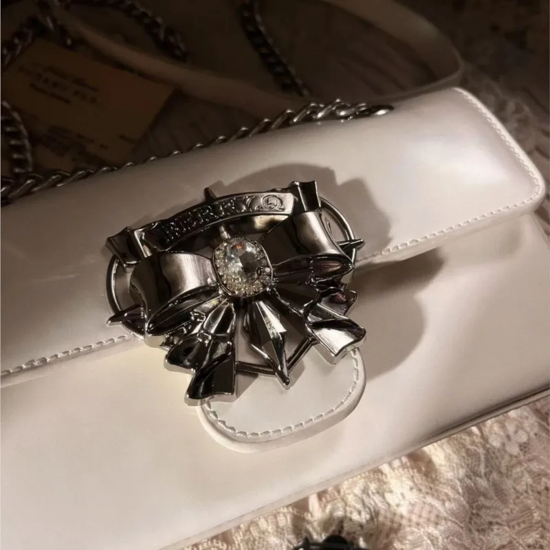 JIAERDI Sweet Bow Chain Handbag Women Square Leather Rhinestone Shoulder Bags Ladies Fashion High End Niche Crossbody Bag 2025