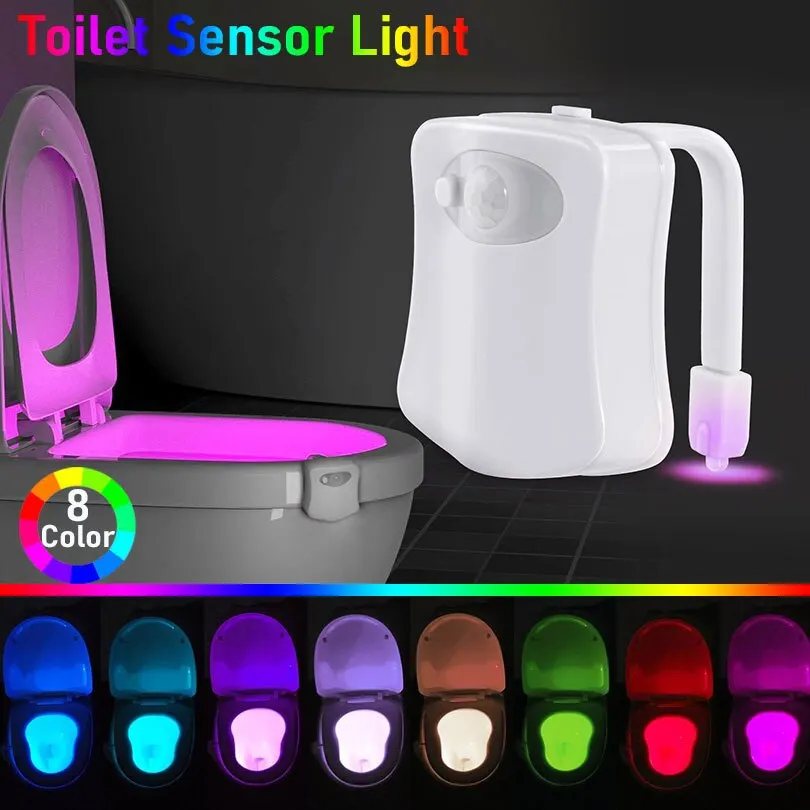 Toilet Light Motion Sensor LED Night Lights 8 Colors Washroom Toilet Lamp Bowl Lighting For Bathroom Washroom