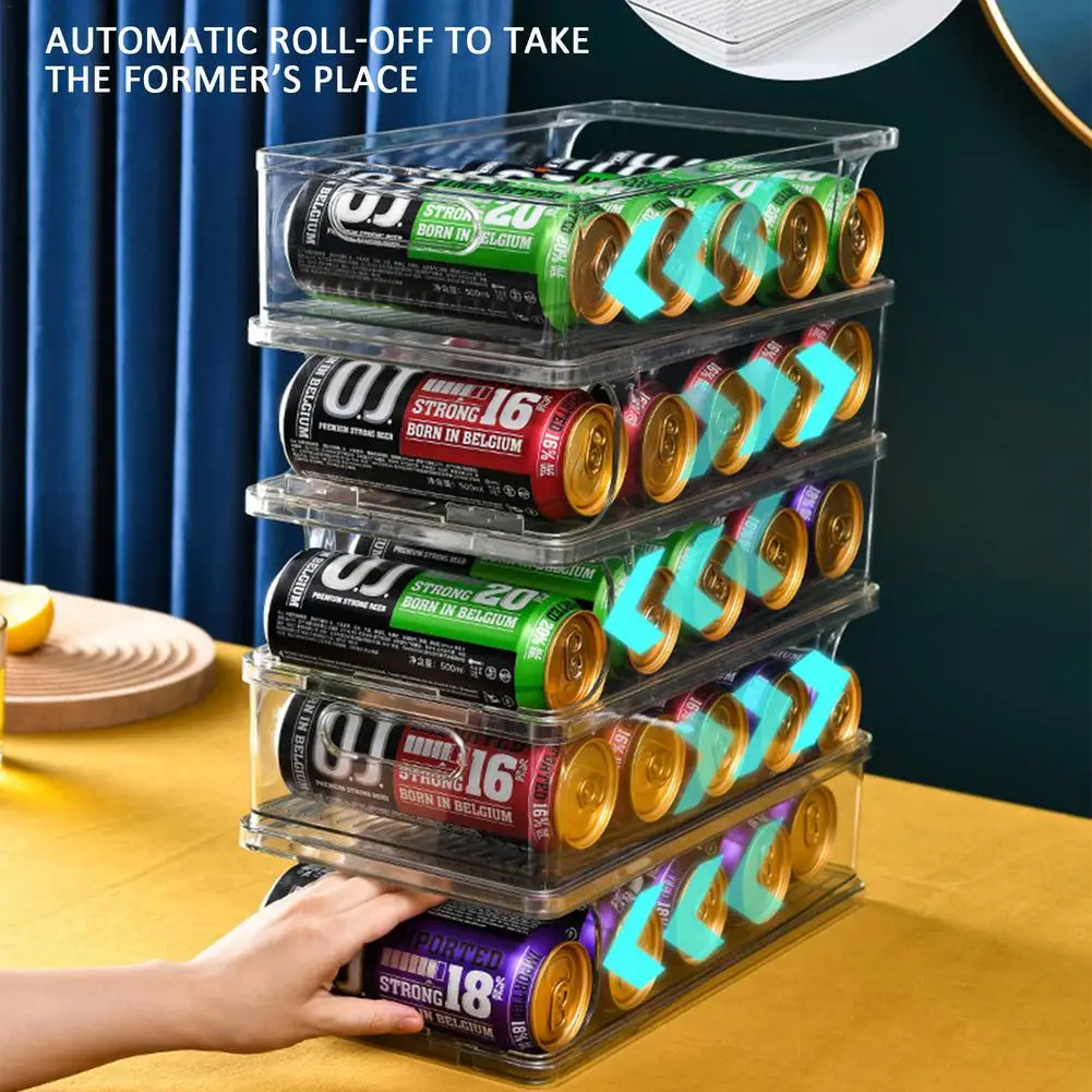 Refrigerator Beer Soda Can Storage Box Rolling Can Organizer Shelves Kitchen Fridge Drink Bottle Holder Organizer Rack Container 3