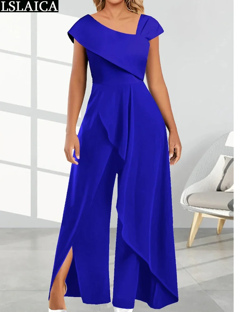 

Elegant Jumpsuit Full Length for Women Fashion Solid High Waist Wide Leg Pants Bodysuit Summer Short Sleeve Female Overalls New