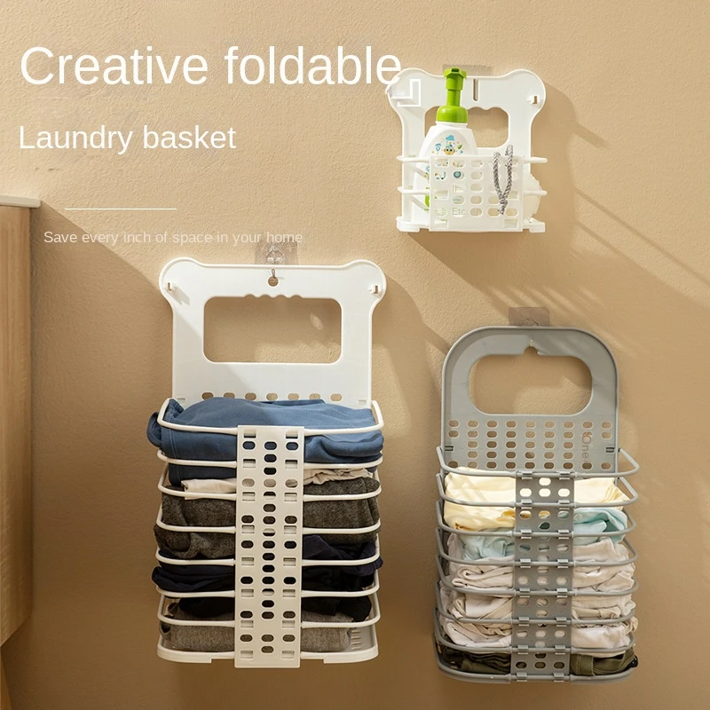 Folding Laundry Basket Free Punch Wall Hanging Laundry Basket Dirty