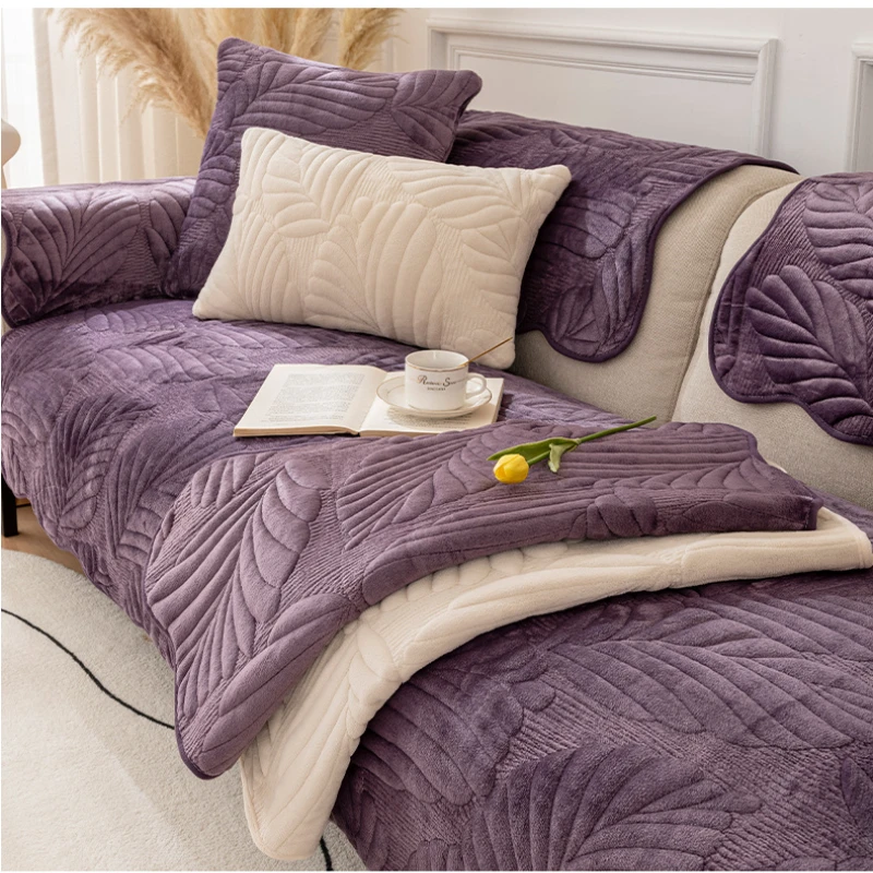 

Plush Sofa Cushion Winter Thickened Non-Slip Anti-Wrinkle Cushion Simple Modern High-End Cover TowelSolidColor Heat Preservation