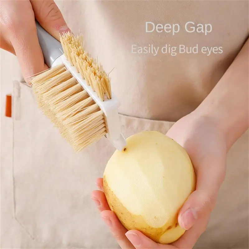 Fruit Vegetable Brush Kitchen Potato Cucumber Stainless Steel Hole Digging Peel Knife Brush Multifunctional Pot Bowl Clean