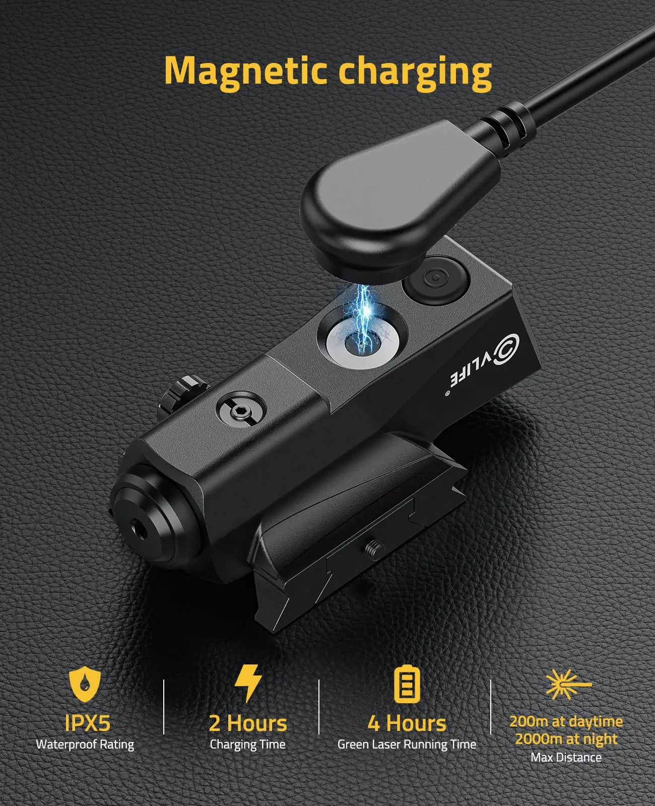 Laser sight MidTen Rifle Green or Red Laser Sight Picatinny Rail Tactical Sight Magnetic Rechargeable Aircraft Grade Materials
