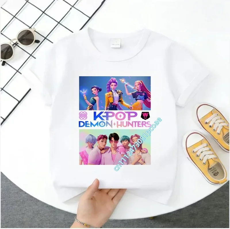 Summer Kpop Demon Hunters Kids Cartoon Anime Meme T-Shirt - Round Neck Casual Boys Top Gift