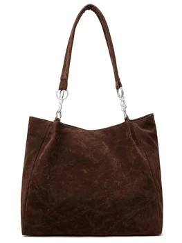 حقيبة نسائية أوروبية أمريكية للخريف والشتاء ذات سعة كبيرة من جلد الغزال، حقائب يد كلاسيكية حقيبة كتف نسائية، حقيبة حمل من جلد الغزال الصناعي القديم 5