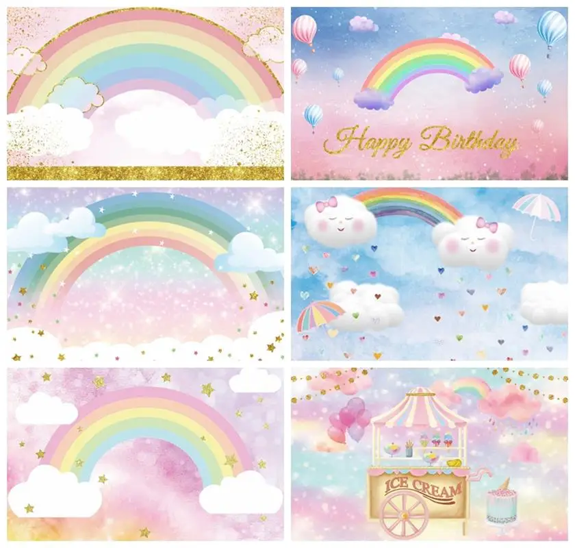 Laeacco Princess Dream Scene Sparkling Rainbow Gold Sequins Cloudy Backgrounds Baby Photocall Photography Backdrops